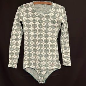 Vintage 1960s Retro Academia winter warm green blue bodysuit sweater Small